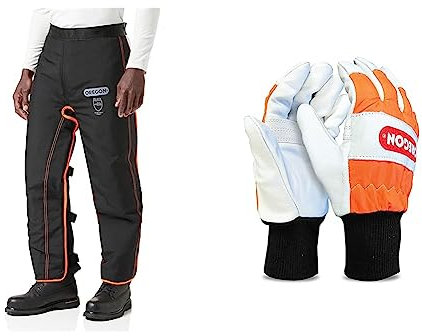 Oregon Universal Type A Chainsaw Safety Leggings, Adjustable Protective Chaps Trousers - Front Protection Only (575780) & Medium Chainsaw Gloves