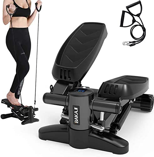 BAKAJI Stepper Training Fitness Cardio Beine Bauch Hüfte mit LCD-Display Kalorien und Zeit Schultern Struktur aus Edelstahl, rutschfest, Farbe Schwarz, Größe 42 x 27 x 31,5 cm