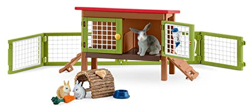 schleich Farm World - 17PC Rabbit Hutch Playset with Animal Figures - Realistic Rabbit Play Set with Mother and Baby Bunny Figurines for Girls, Boys - Imaginative Play Animal Toys for Kids 3+ | 42420
