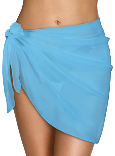 Xnova Jupe de Plage Femmes Courte, Paréo Bohème Wrap Robe, Mousseline Sarong, Couverture de Bikini pour Maillot de Bain été(1 Paquet - Bleu Ciel)