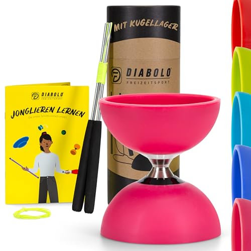 Diabolo Freizeitsport Jonglier-Set Pro mit kugelgelagertem Diabolo (pink), Handsticks aus Aluminium, Ersatzschnur, Anleitung - mit Geschenkverpackung