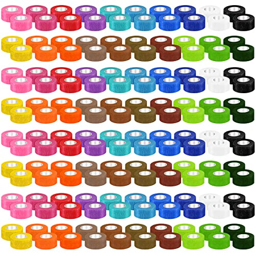 100 Pack Self Adherent Cohesive Bandages Assorted Color Self Adhesive Bandage Wrap 1 Inch x 5 Yard Elastic Sports Athletic Tape Roll for Stretch Athletic Wrist Ankle