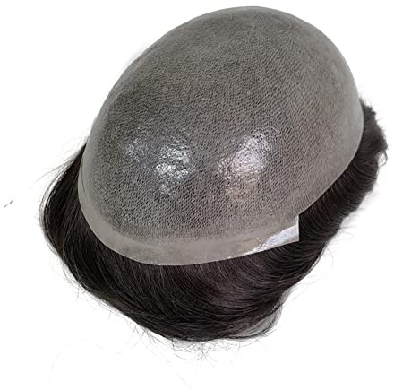 AIRAO Parrucchino da uomo con base in pelle sottile interamente in PU con sistema di capelli umani 20cm x 25cm Marrone scuro 2#