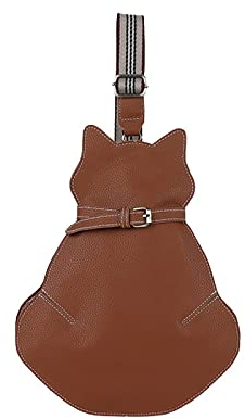 BAMINX Damen Umhängetasche Crossbody Bag Breiter Gurt Leder Rucksack Katze Form Münze Geldbeutel Neuheit Tasche (Kaffee)