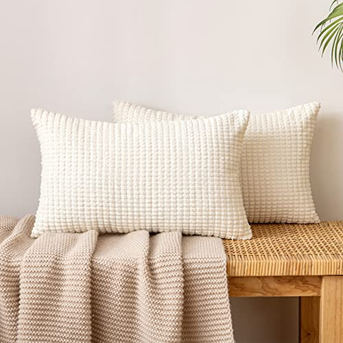 EMEMA Kordsamt Kissenbezug Granulat Dekorative Sofakissen Dekokissen Kissenbezüge Couchkissen Kissenhülle Weich Kissen Bezug Zierkissen für Sofa Couch Wohnzimmer 2er Set 30x50 cm Beige