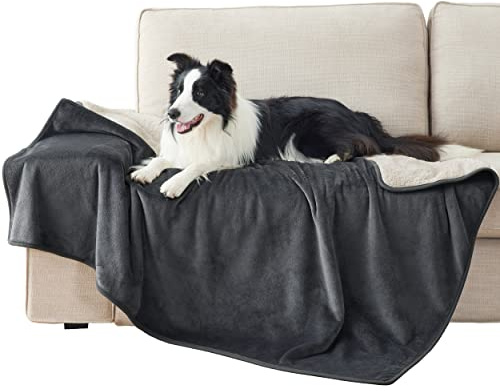 LE SURE Couverture Imperméable pour Ghiens Grande Taille - 127x152cm Couverture pour Chiens Lavable, Protection de Canapé pour Chiens en Polaire Sherpa, Couverture pour Chats Douce et Moelleuse, Noir