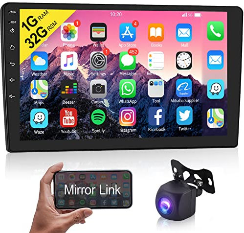 Hodozzy Radio de coche Android Navi de 9 pulgadas 32 GB pantalla táctil coche estéreo 2 DIN con navegación GPS, WiFi, pantalla de radio de coche Bluetooth, enlace espejo, radio FM RDS, cámara de