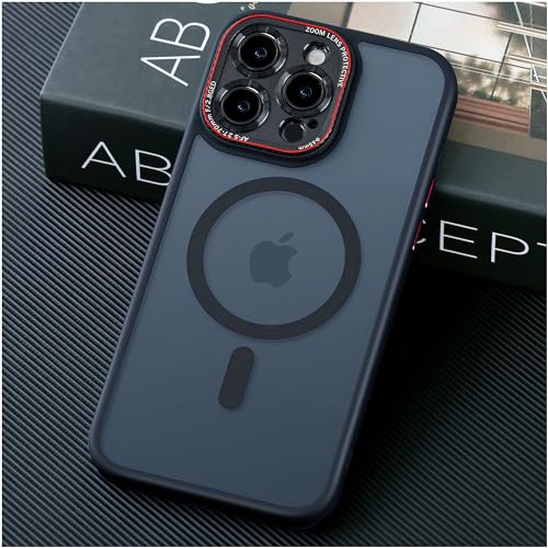 JUESHITUO Verteidiger Serie für iPhone 15 Pro Max Hülle für MagSafe (Mit Integrierter Kameraschutz) Stoßfest Kratzfest Matt Handyhülle iPhone 15 Pro Max Case Titan Schwarz
