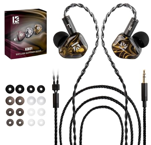 KBEAR KB01 In-Ear-Monitore, HIFI Beryllium Membran Dynamischer Treiber in Ohren Kopfhörer kbear inears Wired Earbuds High-End-iem Ohrhörer für Musiker Sänger mit klarem Sound OFC Kabel/Harz Hohlraum