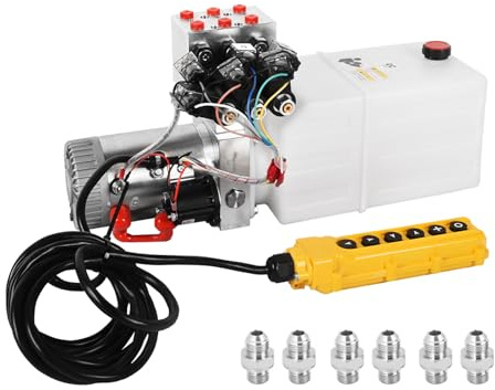 Doppy 6 Quart Hydraulic Power Unit,Double Acting Hydraulic Pump, 3200 PSI 12V DC Plastic Reservoir Hydraulic Pump Unit for Dump Trailer Car Lifting Platforms