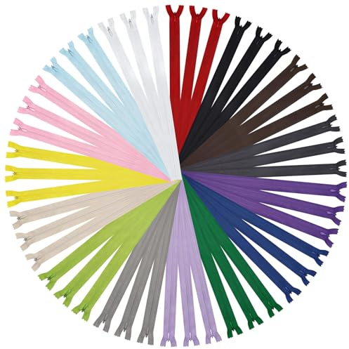 DOITEM 45 pz 40 cm Invisibile Multicolore Bobina di Nylon Cerniere per Cucito e Artigianato 15 Colori (Multicolore, 40cm)