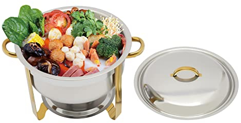 NaMaSyo Chafing Dish rund 5 l rostfritt stål matvärmare varmhållningsbehållare värmebehållare buffévärmare behållare såser tillbehör värmare kapacitet för catering buffé och fest (guld)