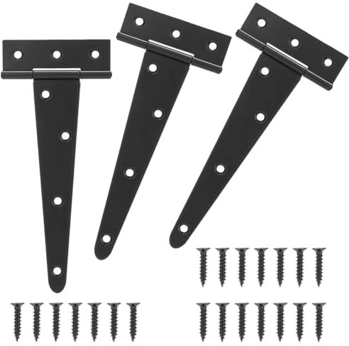 MOCNT 3 Pièces Charnières en T avec Vis 300mm Charnière Porte de Grange 12 pouces Charnière de Portail de Jardin Métallique Triangulaire Charnière Pliantes Abris de Jardin Noir