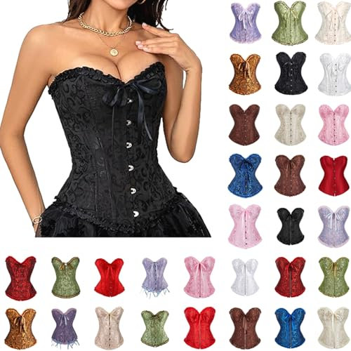 Korsett Damen Bauchfreie Body Shaper Bauchweg Corset mit Schnürung Sexy Öse Spitze Unterbrust Vollbrust Oberteil Gräten Rückseite Gürtel Vintage Palast Stil Corsage Shaperwear Bustier Corset Top