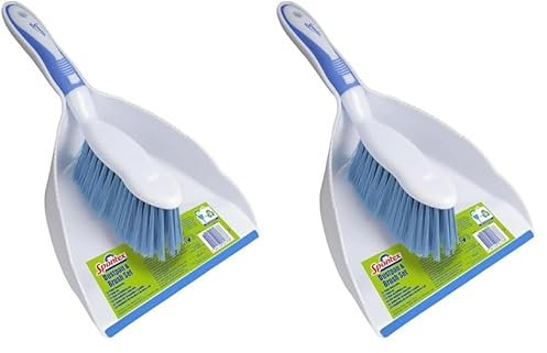 Spontex - Pelle balayette - Balayette Grande capacité - Poils durables et Rebord Souple en Caoutchouc - Compact - Design léger (Lot de 2)