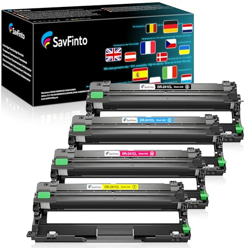 SavFinto DR241CL Drum Unit Replacement for Brother DR-241CL DR241 Drum Compatible for MFC-9330CDW DCP-9020CDW MFC 9340CDW MFC-9140CDN HL-3140CW HL-3150CDW HL-3170CDW DCP-9015CDW (BK/C/M/Y, 4 Pack)