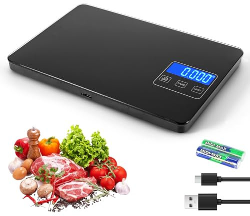 Balance de cuisine numérique, multifonctionnelle, 15 kg, avec écran LED, rechargeable, mesure des liquides, haute précision jusqu'à 1 g, fonction tare