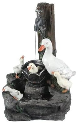 Fontaine de jardin à énergie solaire pour extérieur et intérieur, statue de paysage aquatique avec lumière LED, fontaine statue de canard en résine pour décoration de terrasse, pelouse, cadeau unique