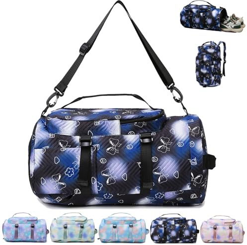 AUNGKWANG Bolsa Deporte Niña, Bolsa de Viaje Chica, Grande Travel Bag Fin de Semana, Bolsa de Natación para Playa, Bolsa Deporte con Compartimento Zapatos y Bolsillo Húmedo (Negro)