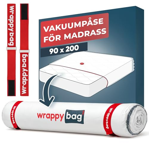 Wrappybag – Vakuumpåse för Madrass vid Flytt 90 x 200 cm – Komplett Set Vattentätt Vakuumskydd för Madrass med Clips & Kardborreband – Kompatibel med Alla Storlekar och Dammsugare