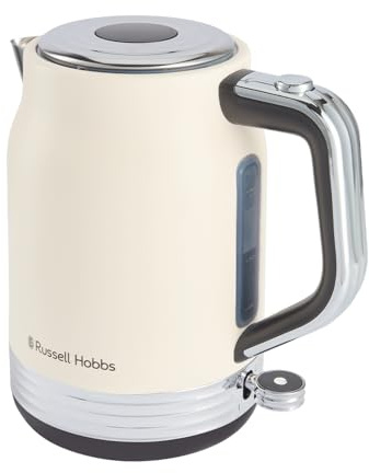 Russell Hobbs - Hervidor eléctrico (1,7 L, 2400 W] Hanley (diseño vintage jazmín, acero inoxidable, ahorro de energía, tapa con botón pulsador, nivel de agua, base 360°, almacenamiento del cable