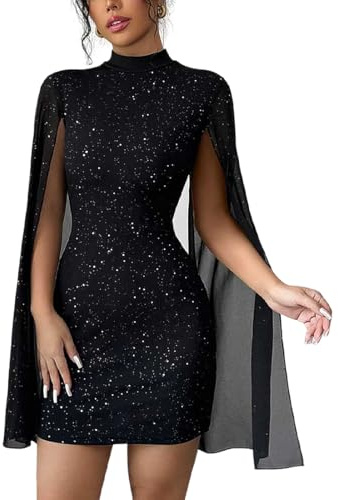 Gkaopi Womens Sexy Mini Dress High Neck Bodycon Short Dresses Slim Fit Long Sleeve Mesh Going Out Tight Dresses for Party Cocktail Night Out Club Black