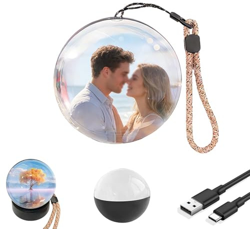 JIABAOZ Crystal Memory Adorno, Lámpara Esfera de Recuerdos para Parejas, Bola de Cristal Reproductor de Video con WiFi, Videos y Fotos para Subir, Pareja Cumpleaños y Aniversario (Black)