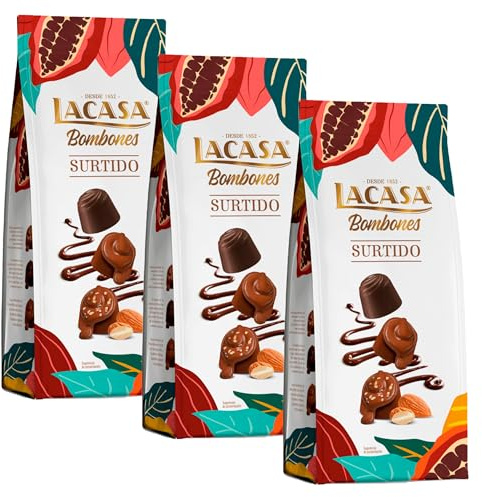 Pack Navidad Lacasa Surtido Bombones 192g x3 – Bombones de chocolate con praliné, sin gluten, ideales para regalo