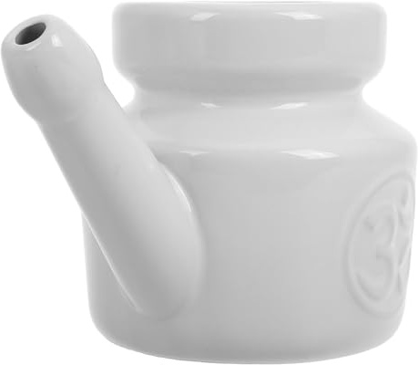 UKCOCO Pot Nasal en Céramique 350 Ml Blanc pour Lavage des Sinus et Nettoyage Nasal Doux pour Yoga et Soins Quotidiens