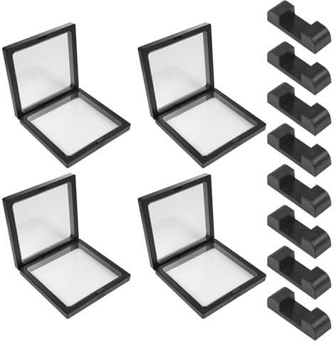 Boîte Flottante pour Bijoux 12 Pièces en Plastique Noir, Cadre Transparent