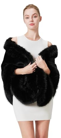 BEAUTELICATE Estola Pelo Mujer Chal de piel sintética Invierno Boleros Vestido de Noche para Fiesta Bodas Novia Halloween Navidad (Negro)