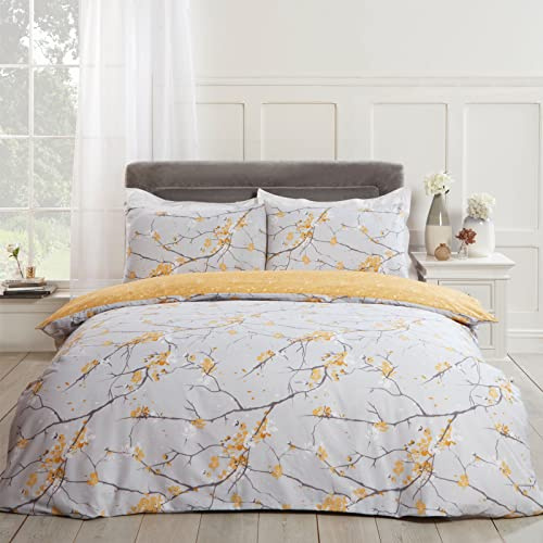 Dreamscene Bed Linen Set, Ochre Yellow Grey, King