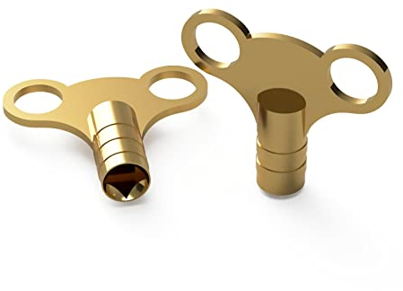 QUERGO Clock Style Brass Radiator Keys - Radiator Bleeding Key - Radiator Valve Key - Venting Air Valve - Radiator Key Bleed Key UK - Pack of 2 - Gold
