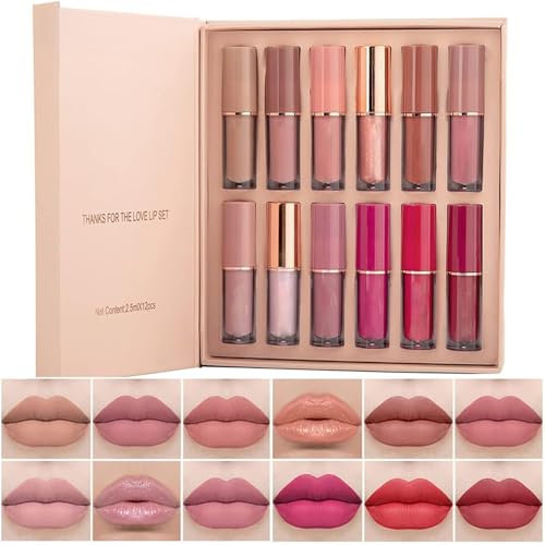 Lippenstift-Make-up-Set, intensive Pigmente, wasserdichtes langanhaltendes Make-up-Geschenk-Set (12 Farben) – für Frauen (A)