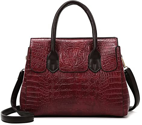 Chikencall Purses and Handbags for Women Crocodile Pattern Tote Large Capacity Purse PU Leather Top-Handle Satchel for Work Shopper travel Burgundy
