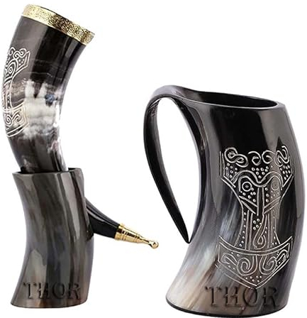Wikinger-Trinkkrug, Thor Horn, Bierkrug | Mead und Bier Drink wie ein Wikinger – Bestes Geschenk für handgefertigtes Set, rustikale Vintage-Heimdekoration, Geschenke