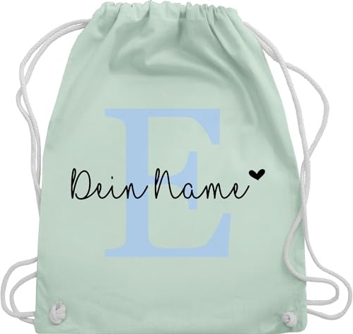 Turnbeutel Rucksack - Name anpassbar Buchstabe Herzchen I Geschenk Initialen - Unisize - Pastell Grün - sportbeutel+personalisiert+kinder schulkind beutel buchstaben e stoffbeutel kind