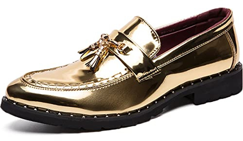 Zaylee Zapatos mocasín para hombre, zapatos dorados, zapatos de noche, estilo vintage, zapatos casuales, mocasines de boda, para hombre, oro 44
