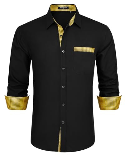 Enlision Chemise Homme Mariage Manches Longues Regular Fit Chemises Casual Business Formelle Chemise Contrastée avec Poche
