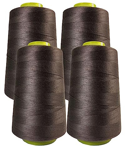 4 Bobines de fil à coudre (4 500 mètres/rouleau), fil polyester haute résistance, bobines pour travaux de couture, (4 Rouleaux Brun 303, 5000Y)