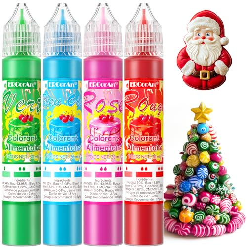Colorant Alimentaire Liquide - 4 Couleurs Colorant Alimentaire Hautement Concentré, Sans Gluten, Sans Produits Laitiers, Colorant Alimentaires Naturel pour Oeufs Bio, Gâteau, Fondant, Macaron - 30 ml