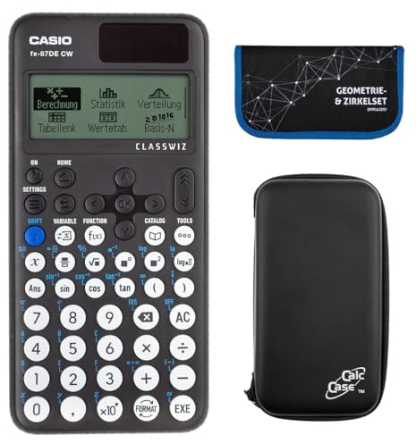 Casio FX-87 DE CW mit CalcCase-Schutztasche und 13 teiliges Zirkel- und Mathematik-Set