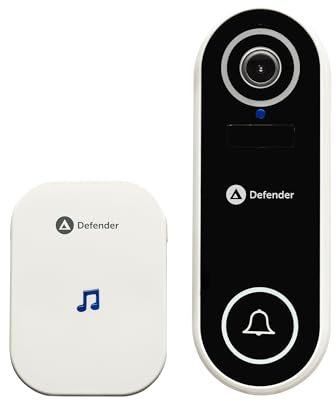 Defender Video Doorbell - Smart Wireless Video Doorbell Camera with Chime - Full HD - Night Vision - USB Rechargeable - No Subscription - IP66 Waterproof - SD Card Included