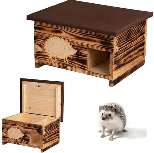 QLS Igelhaus aus Holz mit abnehmbarem Dach Boden 40x50x30 cm Wetterfest Geflammt