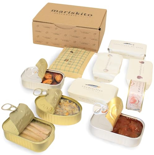 MARISKITO | Coffret La mer de Delicatessen - 6 Conserves Gourmet - Boîtes de Conserves Galiciennes - Panier Cadeau - Coffret de Produits Délicatessen
