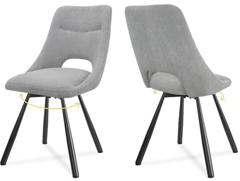 LEWE Esszimmerstühle drehbar 2er Set, Automatisch zurückkehrender Sitz, 180° Drehstuhl, Ergonomischer Polsterstuhl, armlos, Esszimmer Wohnzimmer Schlafzimmer, Kaschmir-Stoff - Grau