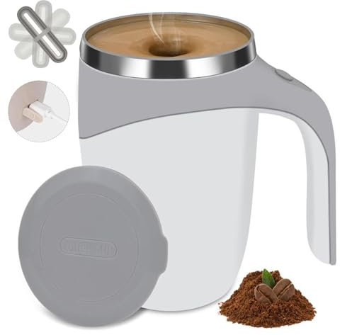 Tazza da caffè automescolante ricaricabile 2025, tazza da caffè automescolante, tazza da caffè automescolante. (Bianco,Modello di ricarica)