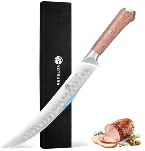YOTSUBA Fleischmesser, 26cm Metzgermesser Schinkenmesser, Extrem Scharf Tranchiermesser Schlachtermesser, profi Schlachtermesser Küchenmesser aus hochwertigem Edelstahl mit Ergonomischem Holzgriff