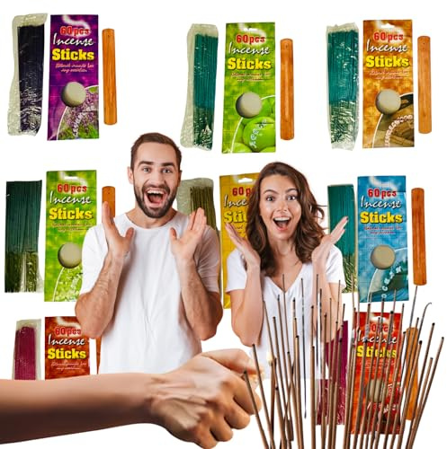 Incienso Sorpresa Pack Incienso Natural | 60 Varillas sin Tóxicos + Quemador de Madera | Palitos para Quemar y Limpiar Energías | Ideal si no Sabes qué Fragancia Elegir