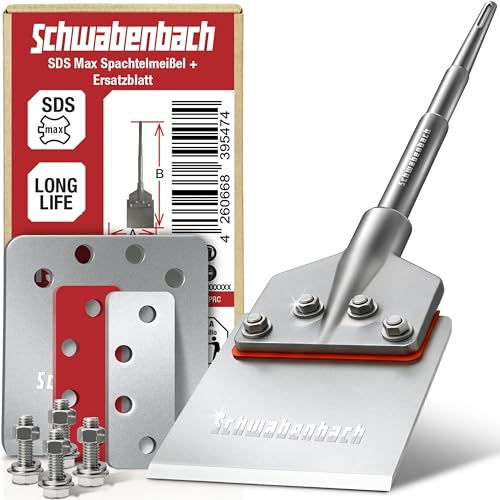 SCHWABENBACH® SDS Max Spachtelmeißel 152x630mm – 2 mm SK85 Federstahl – Extra Lang & Stabil – Bodenschaber für Teppich, PVC, Farbe & Fliesenkleber – Mit Ersatzklinge & Schrauben